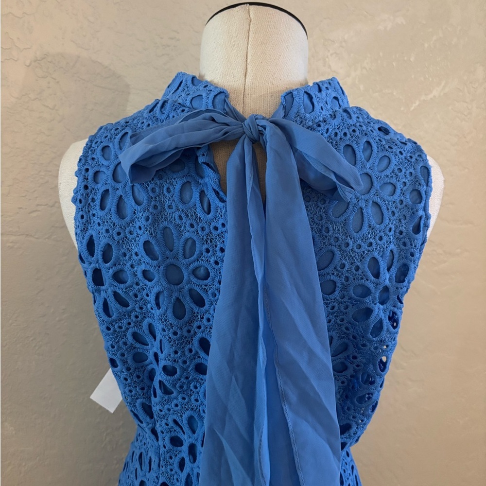Blue Eyelet Floral Shift Dress Signature by Bobbie Bee Sz 14 NWT - Picture 8 of 10